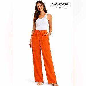 NWOT Monteau Los Angeles High-Rise Linen Blend Wide Leg Pants Small resort wear